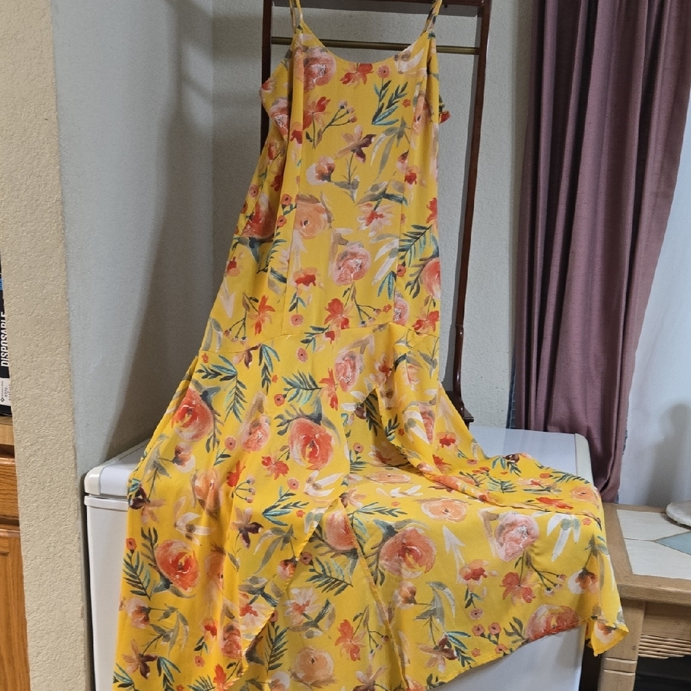 Lulu's Yellow Pink Tiered Ruffled Maxi Sundress